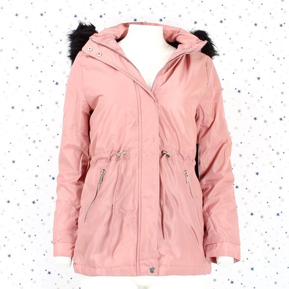 Mauve Fur lined Hood Anorak Parka Padded Jacket - Picture 2 of 13